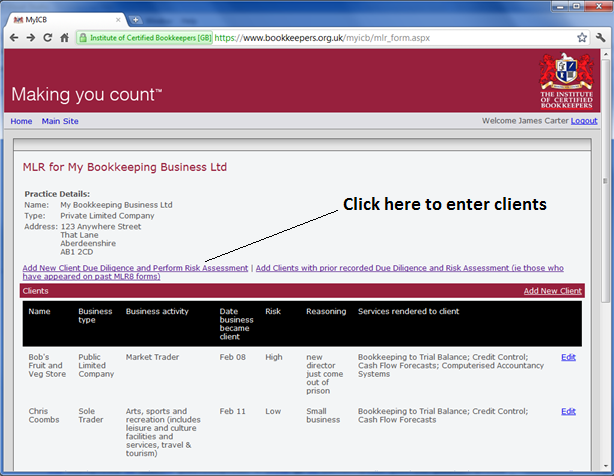 Client dashboard